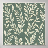 Sage Green Botanical Leaf Pattern Wall Art Poster (Vorne)