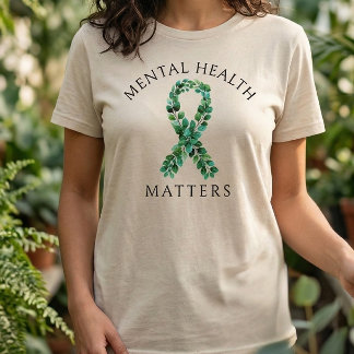 Sage Green Botanical Mental Health Matters Ribbon T-Shirt