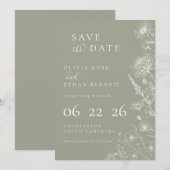 Sage Green Botanical Minimal Wedding Save the Date (Vorne/Hinten)