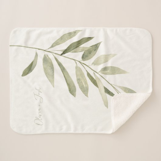 Sage Green Botanical Modern Boho Personalisiert Sherpadecke (Vorderseite (Horizontal))