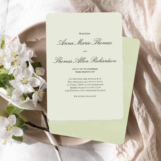 Sage Green Botanical Modern Script Wedding Einladung