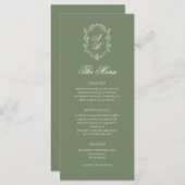 Sage Green Botanical Monogram Wappen Wedding Menükarte (Vorne/Hinten)