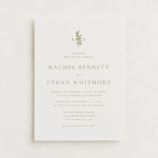 Sage Green Botanical Monogram Wedding Invitation Ankündigung