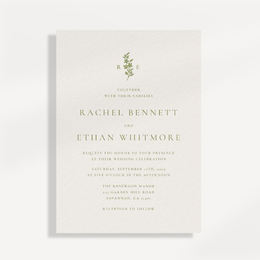 Sage Green Botanical Monogram Wedding Invitation Ankündigung