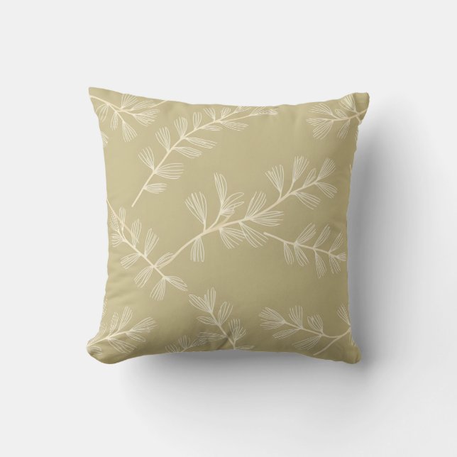 Sage Green Botanical Pattern Cream Hand Drawn Leaf Kissen (Vorderseite)