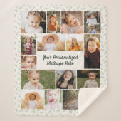 Sage Green Botanical Personalized 16 Photo Collage Sherpadecke (Vorderseite)