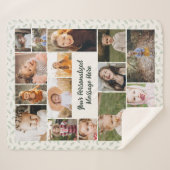 Sage Green Botanical Personalized 16 Photo Collage Sherpadecke (Vorderseite (Horizontal))