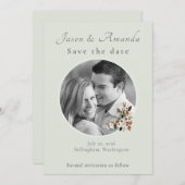 Sage Green Botanical Photo Save the Date Einladung (Vorne/Hinten)