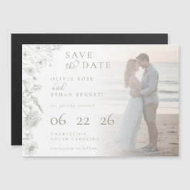 Sage Green Botanical Photo Wedding Save the Date  Magnetkarte