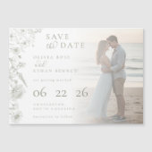 Sage Green Botanical Photo Wedding Save the Date  Magnetkarte (Vorderseite)