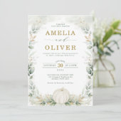 Sage Green Botanical Pumpkin Eucalyptus Wedding Einladung (Stehend Vorderseite)