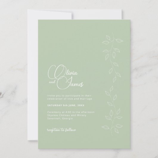 Sage Green Botanical QR Code Hochzeit Einladung (Vorderseite)