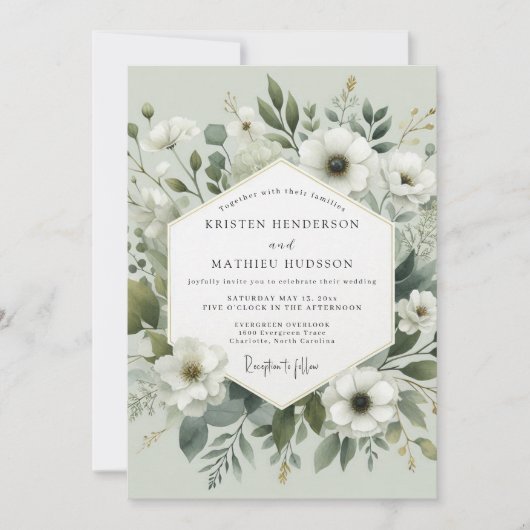 Sage Green Botanical Romance Wedding Einladung (Vorderseite)