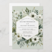 Sage Green Botanical Romance Wedding Einladung (Vorne/Hinten)
