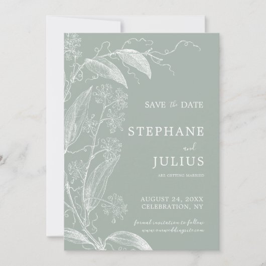 Sage Green Botanical Save the Date Einladung (Vorderseite)