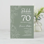 Sage Green Botanical Überraschung 70. Geburtstag Einladung (Stehend Vorderseite)