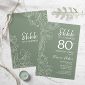 Sage Green Botanical Überraschung 80. Geburtstag Einladung