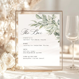 Sage Green Botanical Watercolor Wedding Bar Menu Sockelschild