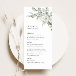 Sage Green Botanical Watercolor Wedding Dinner Menükarte