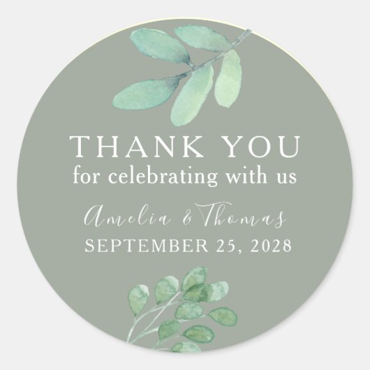 Sage Green Botanical Wedding Danke Sticker (Vorderseite)