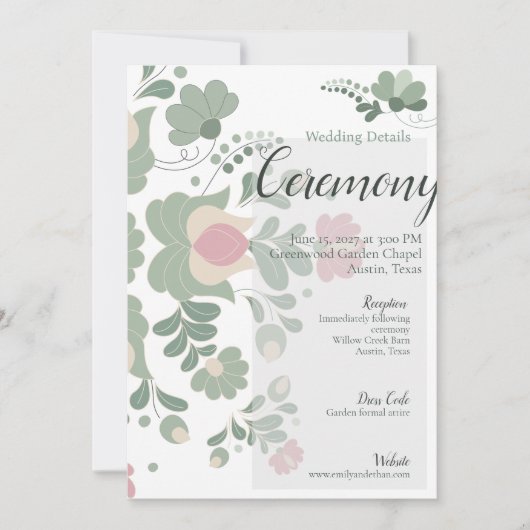 Sage Green Botanical Wedding Details Card Einladung (Vorderseite)