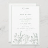 Sage Green Botanical Wedding Einladung (Vorne/Hinten)