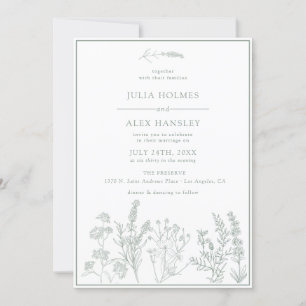 Sage Green Botanical Wedding Einladung
