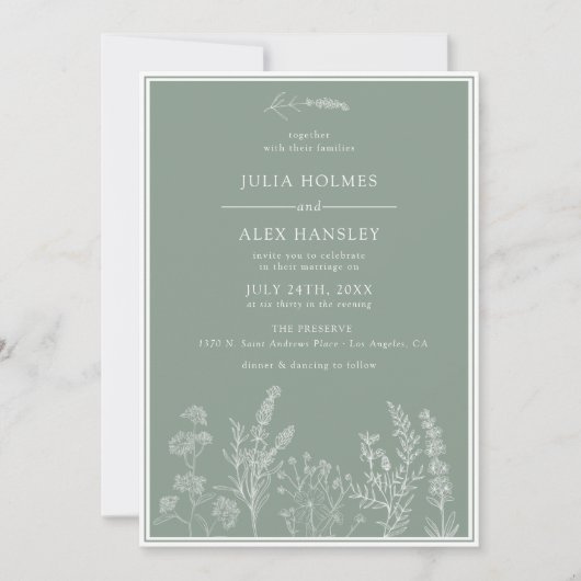 Sage Green Botanical Wedding Einladung (Vorderseite)