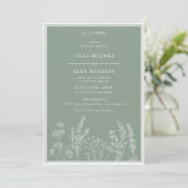 Sage Green Botanical Wedding Einladung (Stehend Vorderseite)