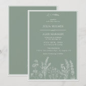 Sage Green Botanical Wedding Einladung (Vorne/Hinten)