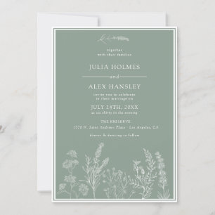 Sage Green Botanical Wedding Einladung