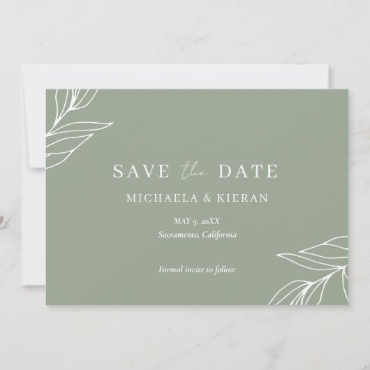 Sage Green Botanical Wedding Foto Save The Date (Vorderseite)