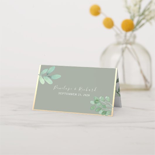 Sage Green Botanical Wedding Platzkarte (Rückseite)
