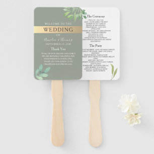 Sage Green Botanical Wedding Program Fan Fächer