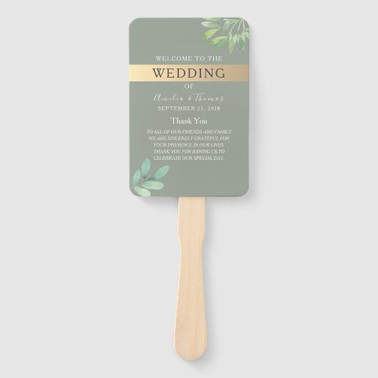 Sage Green Botanical Wedding Program Fan Fächer (Vorderseite)