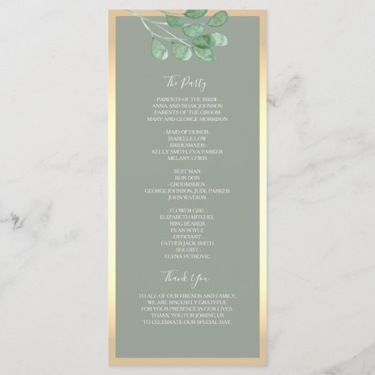 Sage Green Botanical Wedding Program Programm (Rückseite)