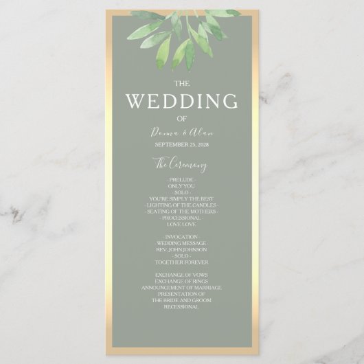 Sage Green Botanical Wedding Program Programm (Vorderseite)