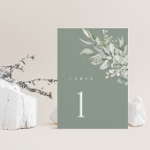 Sage Green Botanical Wedding Table Number Card Tischnummer