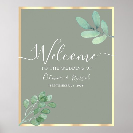 Sage Green Botanical Wedding Willkommenszeichen Poster (Vorne)