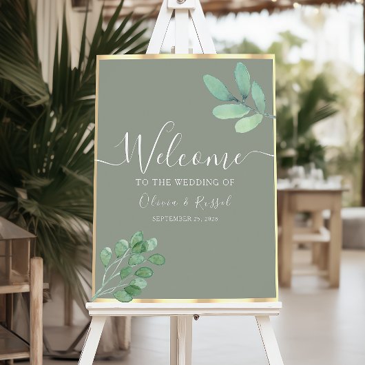 Sage Green Botanical Wedding Willkommenszeichen Poster
