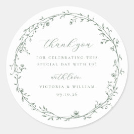 Sage Green Botanical Wreath Gastgeschenk Hochzeit Runder Aufkleber