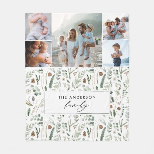 Sage green botanisch elegante moderne Familie 5 Fo Fleecedecke (Vorderseite)