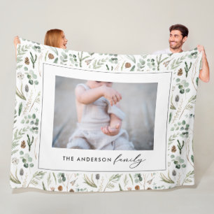 Sage green botanisch elegante moderne Familie Foto Fleecedecke