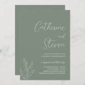 Sage Green botanische minimalistische Hochzeit Ein Einladung (Vorne/Hinten)