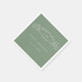 Sage Green botanisches Wappen Monogramm Hochzeit Serviette (Ecke)