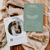 Sage Green Botanline Art Boho QR Code Foto Einladung