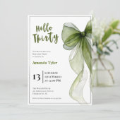 Sage Green Bow 30th Birthday Invitation Einladung (Stehend Vorderseite)