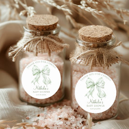 Sage Green Bow Baby Dusche Vielen Dank für Ihr Kom Runder Aufkleber