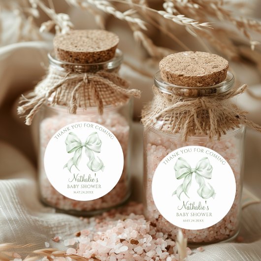 Sage Green Bow Baby Dusche Vielen Dank für Ihr Kom Runder Aufkleber