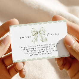 Sage Green Bow Baby Shower Books for Baby Card Begleitkarte
